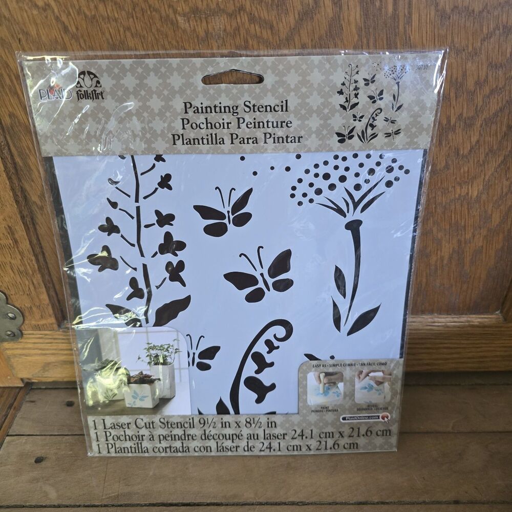 FolkArt Wildflowers and Butterflies Reusable 1 pc Stencils 8 1/2" x 9 1/2" New
